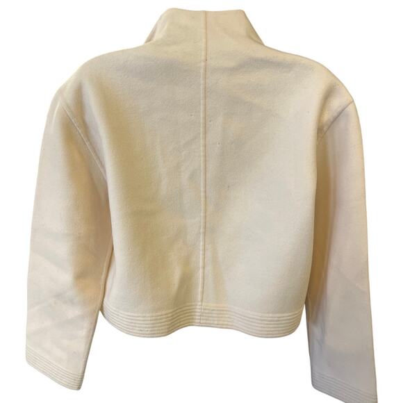 Women's 100% Wool Cream Jacket with Ribbed Cuffs - Stylish & Warm, Size large - Picture 2 of 2